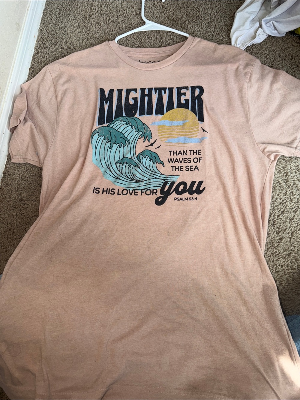 Mightier Graphic Tee in Blush with Sea Wave Print